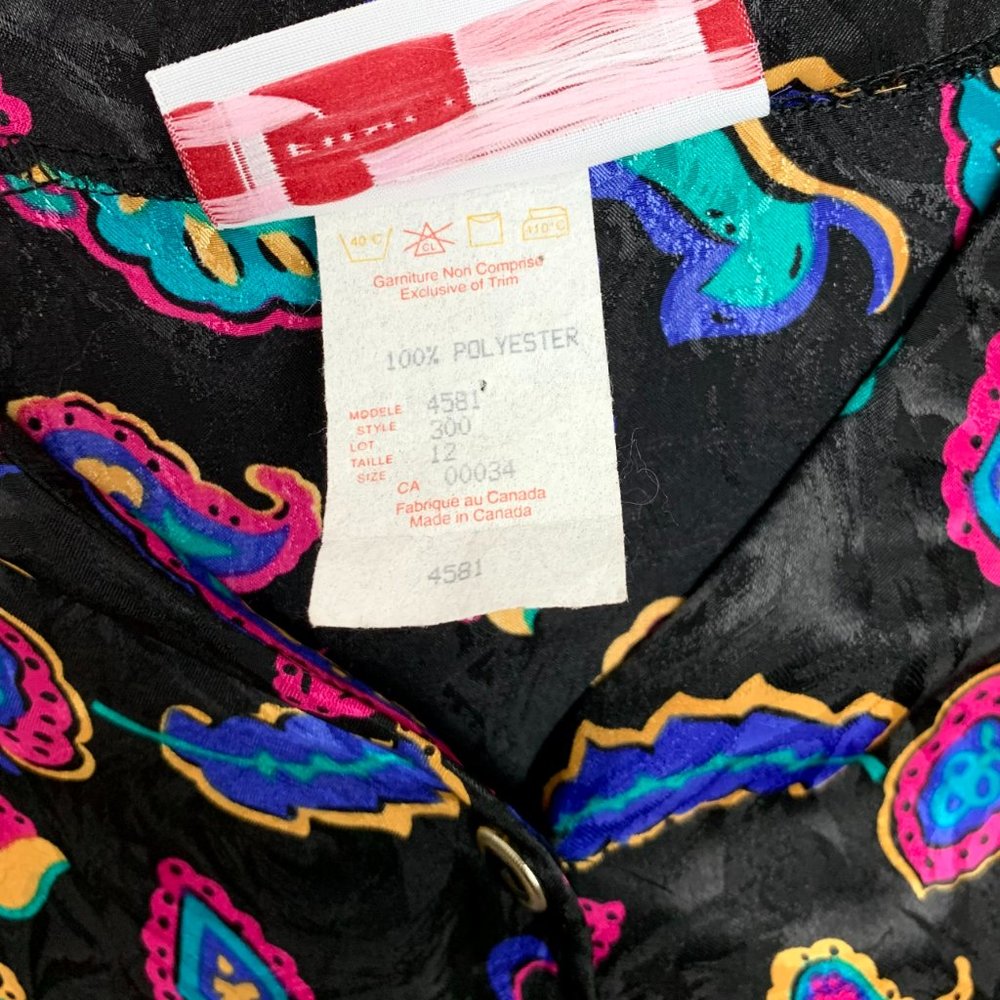 VINTAGE 90s Paisley Long Sleeve Satin Blouse - Picture 9 of 10